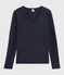 Damen-T-Shirt aus Baumwolle mit V-Ausschnitt blau SMOKING