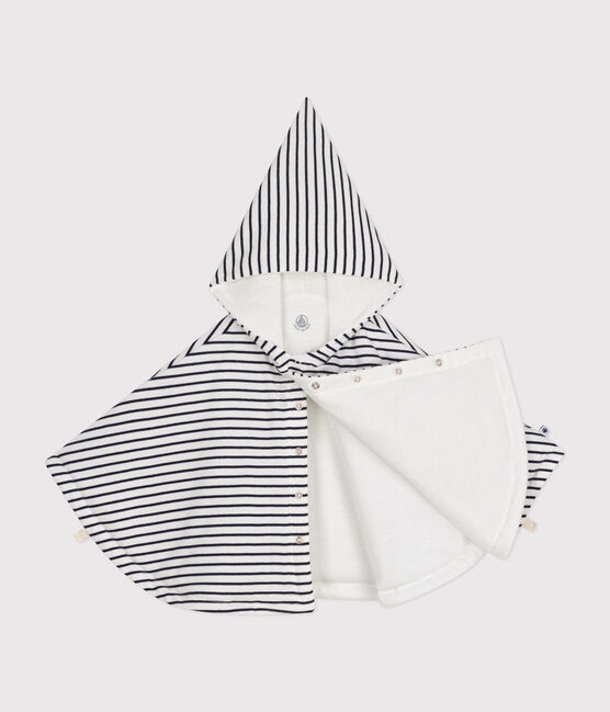 Gestreiftes Baby-Cape aus Baumwolle weiss MARSHMALLOW/blau SMOKING