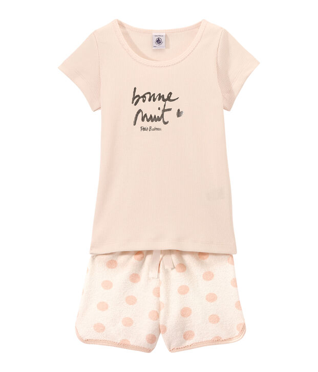 Kurzer M&auml;dchen-Schlafanzug im Materialmix weiss/rosa/rosa