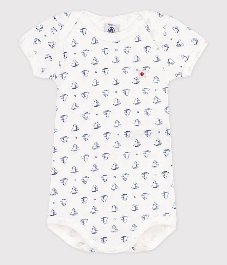 Kurz&auml;rmeliger Baby-Body f&uuml;r M&auml;dchen weiss/blau