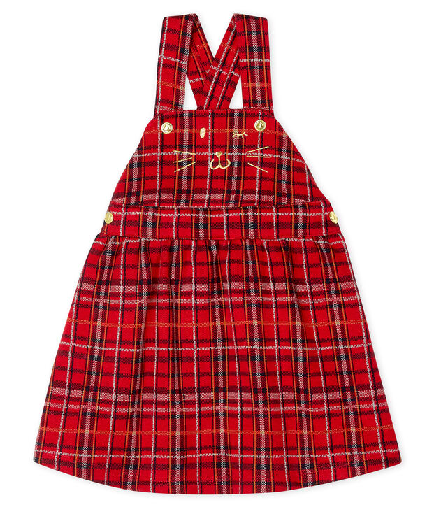 Kariertes Baby-Latzkleid f&uuml;r M&auml;dchen rot/vielfarbig