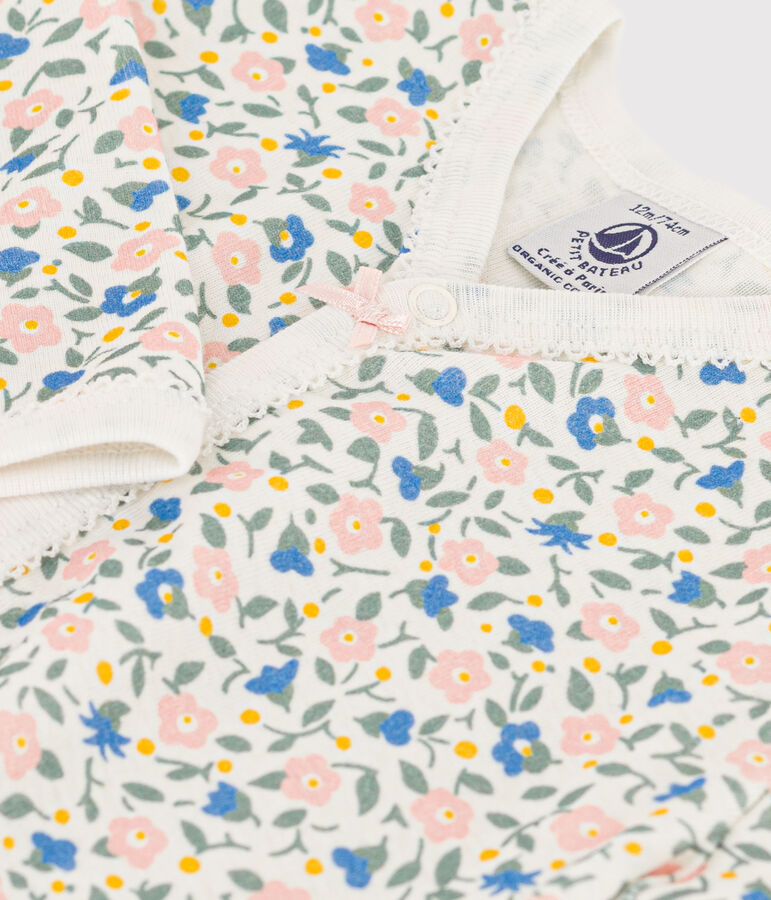 Strampler ohne F&uuml;&szlig;e aus Baumwolle mit Blumenmuster weiss/vielfarbig