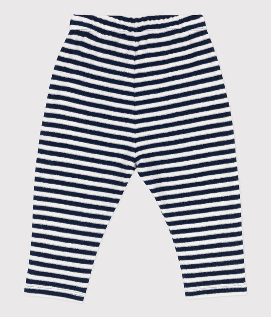 Baby-Hose aus gestreiftem Frottee blau MEDIEVAL/weiss MARSHMALLOW