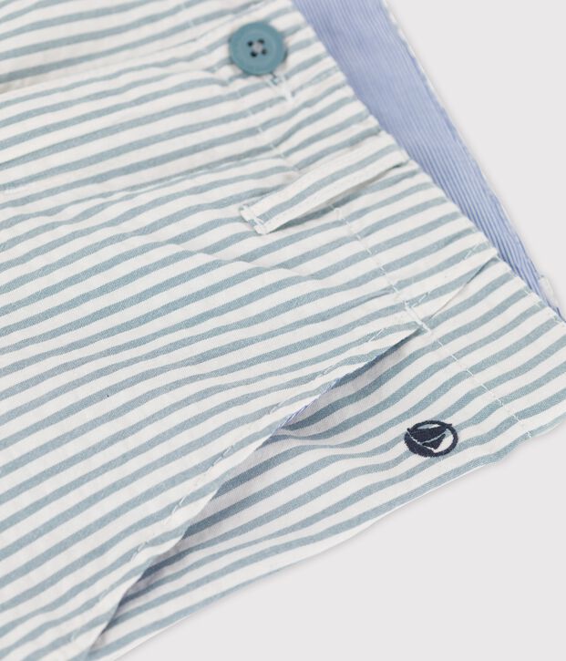 Bermuda aus Seersucker f&uuml;r Jungen weiss/gr&uuml;n