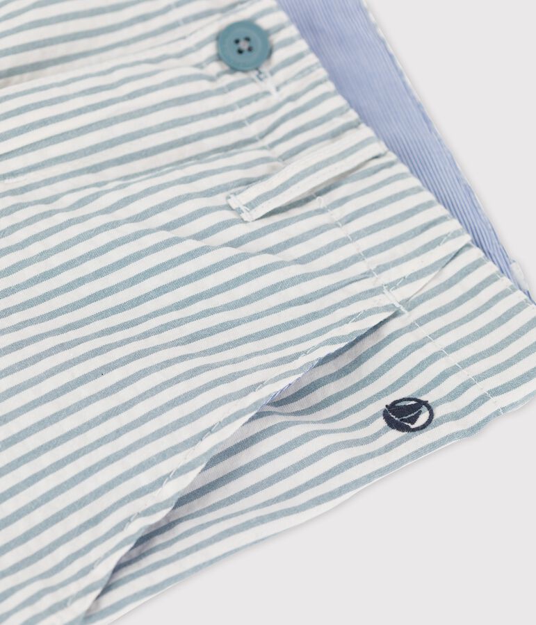 Bermuda aus Seersucker f&uuml;r Jungen weiss MARSHMALLOW/blau BRUT