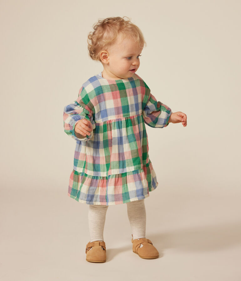 Lang&auml;rmeliges Baby-Kleid aus Musselin naturfarben/vielfarbig