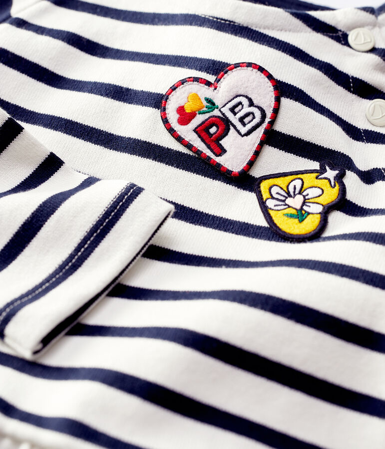 Kinderkleid aus Baumwolle f&uuml;r M&auml;dchen weiss MARSHMALLOW/blau SMOKING