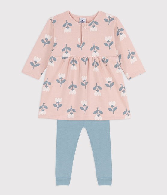 Baby-Kleid und Leggins aus bedrucktem Molton rosa SALINE/weiss MULTICO