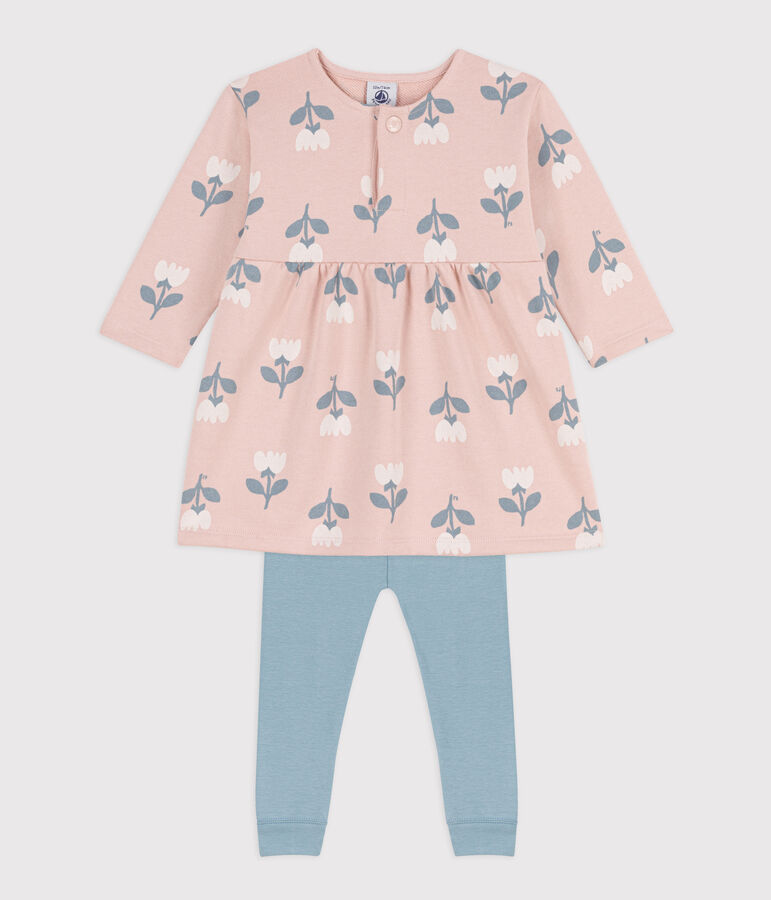 Baby-Kleid und Leggins aus bedrucktem Molton rosa/vielfarbig