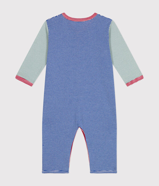 Strampler ohne Füßchen aus gestreifter Baumwolle blau CALVIN/ MARSHMALLOW