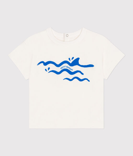 Kurzärmeliges Baby-T-Shirt aus einfarbiger Baumwolle blau MARSHMALLOW/ PORCELANA