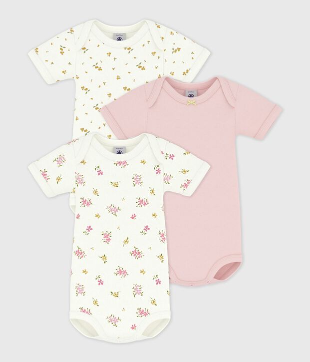 Set kurz&auml;rmelige Baby-Bodys aus Baumwolle mit Blumenmuster vielfarbig