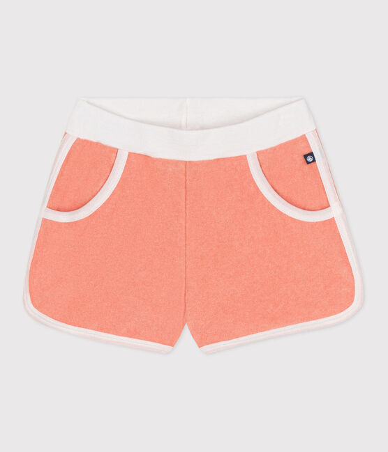 Kinder-Shorts aus einfarbigem Baumwoll-Frottee orange ABRICOT