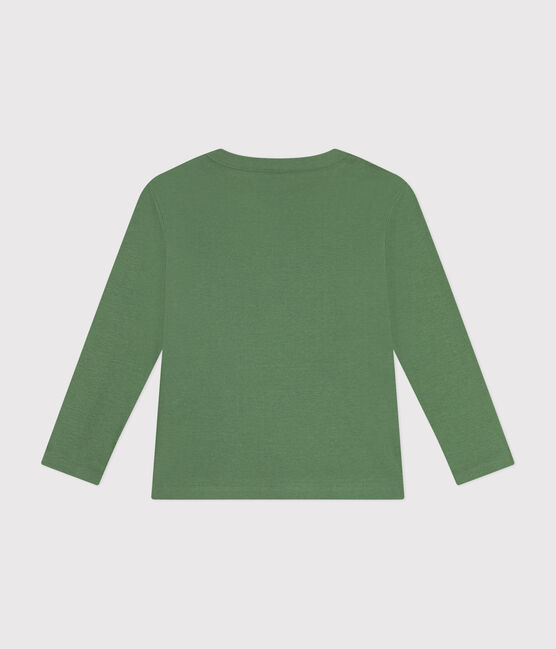 Langärmeliges Kinder-T-Shirt aus Rippstrick für Mädchen und Jungen grün PALMERAIE