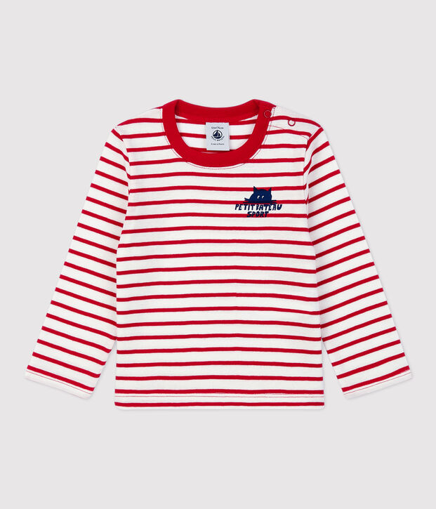 Baby-T-Shirt aus Baumwolle mit Streifenmuster weiss/rot