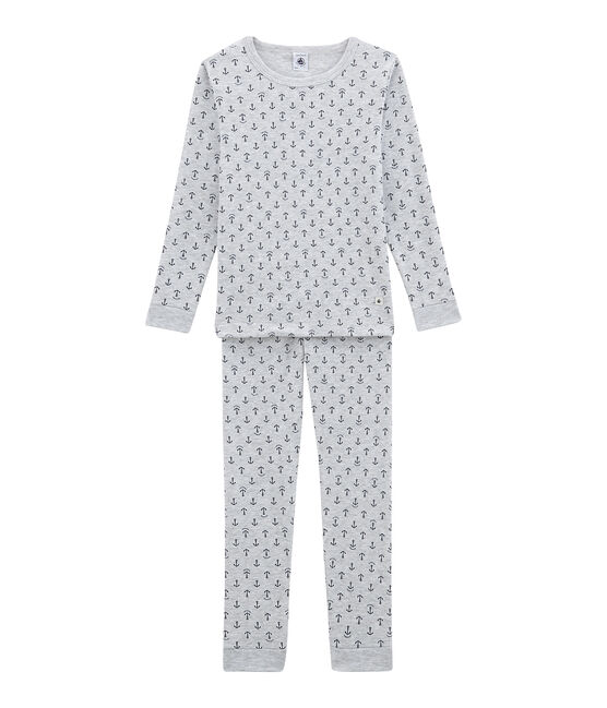 Eng anliegender Jungen-Schlafanzug grau POUSSIERE/blau MEDIEVAL