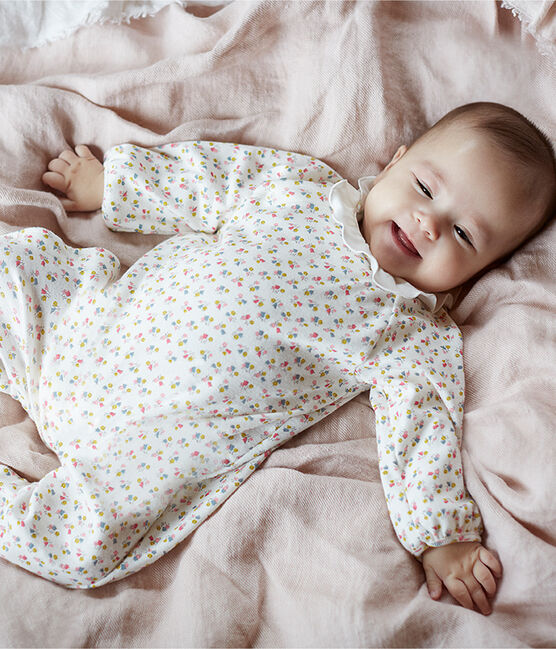 Langer Baby-Overall aus Rippstrick für Mädchen weiss MARSHMALLOW/weiss MULTICO