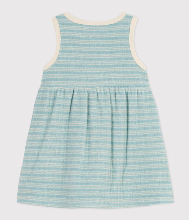 &Auml;rmelloses Baby-Kleid aus gestreiftem Frottee gr&uuml;n/naturfarben