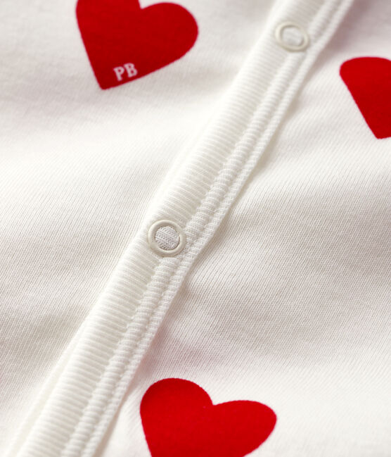 Baby-Strampler mit roten Herzen aus Rippstrick weiss MARSHMALLOW/rot TERKUIT