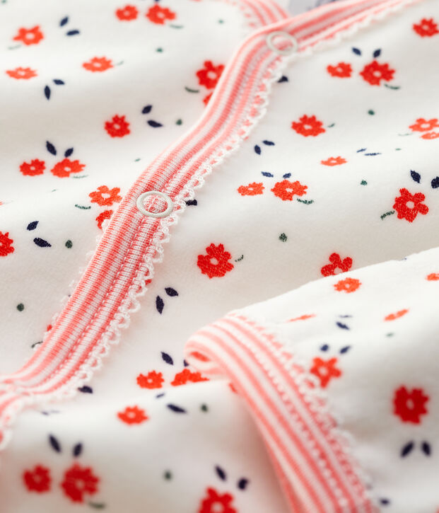 Baby-Strampler aus aus Velours mit Blumenmuster weiss/vielfarbig