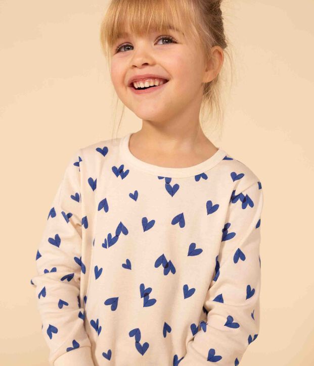 Kinderpyjama aus Baumwolle mit Herzmotiv naturfarben/vielfarbig
