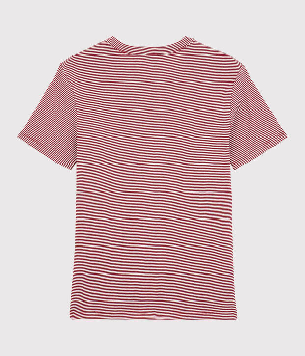 Klassisches Damen-T-Shirt mit Rundhalsausschnitt aus gestreifter Baumwolle rot/weiss