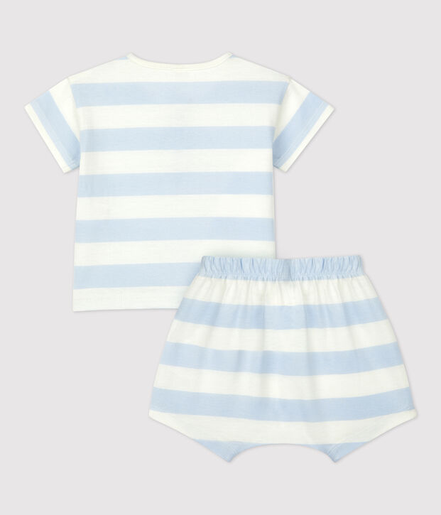 Zweiteiliges Baby-Set aus Jersey mit Streifenmuster blau/weiss
