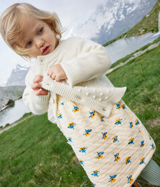 Bedrucktes langärmeliges Babykleid aus gestepptem Doppeljersey weiss AVALANCHE/ MULTICO