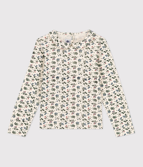 Langärmeliges, geblümtes Kinder-T-Shirt aus Baumwolle für Mädchen weiss AVALANCHE/ MULTICO
