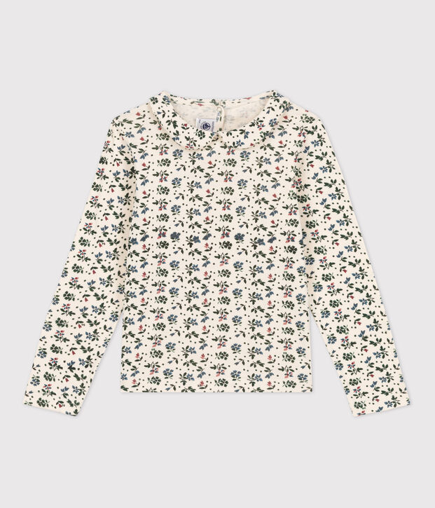 Lang&auml;rmeliges, gebl&uuml;mtes Kinder-T-Shirt aus Baumwolle f&uuml;r M&auml;dchen naturfarben/vielfarbig