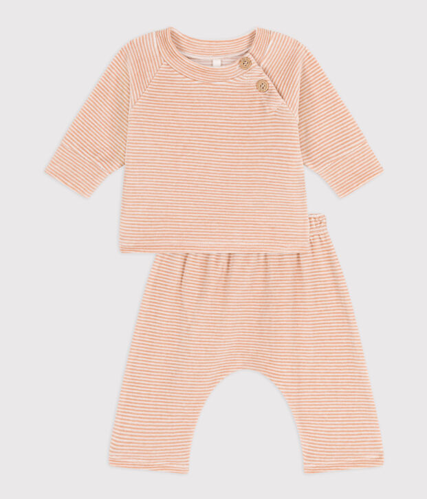 Zweiteiliges Baby-Set aus Nicki beige/weiss