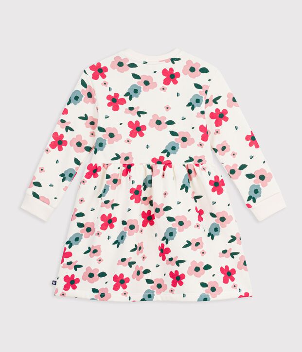 Lang&auml;rmeliges Kinder-Kleid aus Baumwolle mit Blumenmuster naturfarben/vielfarbig
