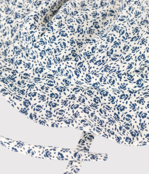 Baby-Breitkrempiger Hut aus Musselin mit Blumenmuster naturfarben/blau