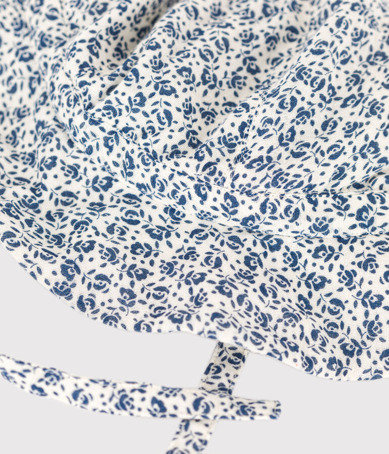 Baby-Breitkrempiger Hut aus Musselin mit Blumenmuster naturfarben/blau