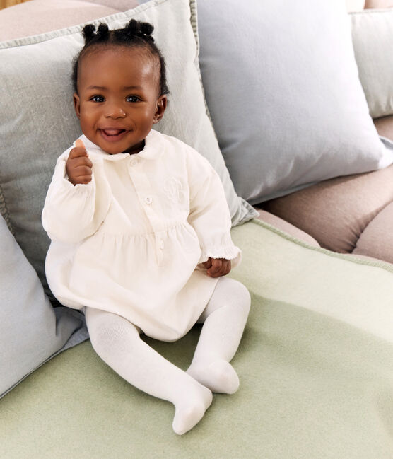 Kurzer Baby-Overall für Festtage aus besticktem Fein-Cord naturfarben MILK