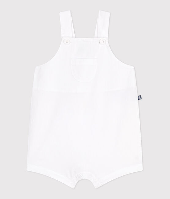 Kurzbeinige Baby-Latzhose aus einfarbiger Baumwolle weiss ECUME