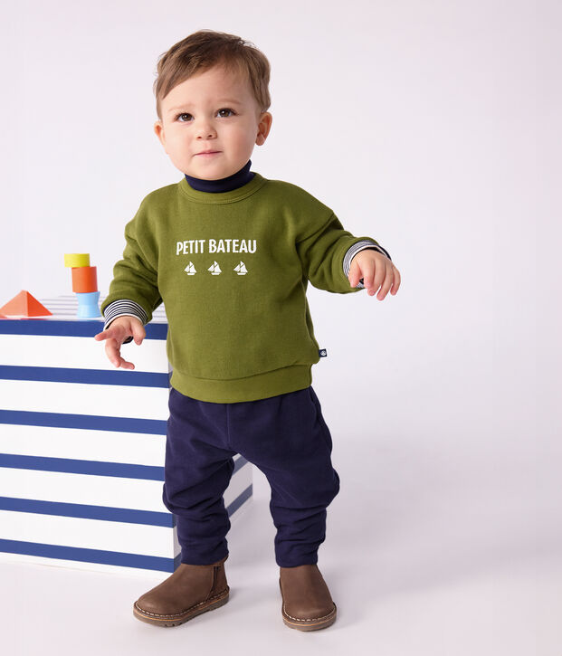 Baby-Sweatshirt aus Baumwolle mit Petit Bateau Vintage-Motiv gr&uuml;n