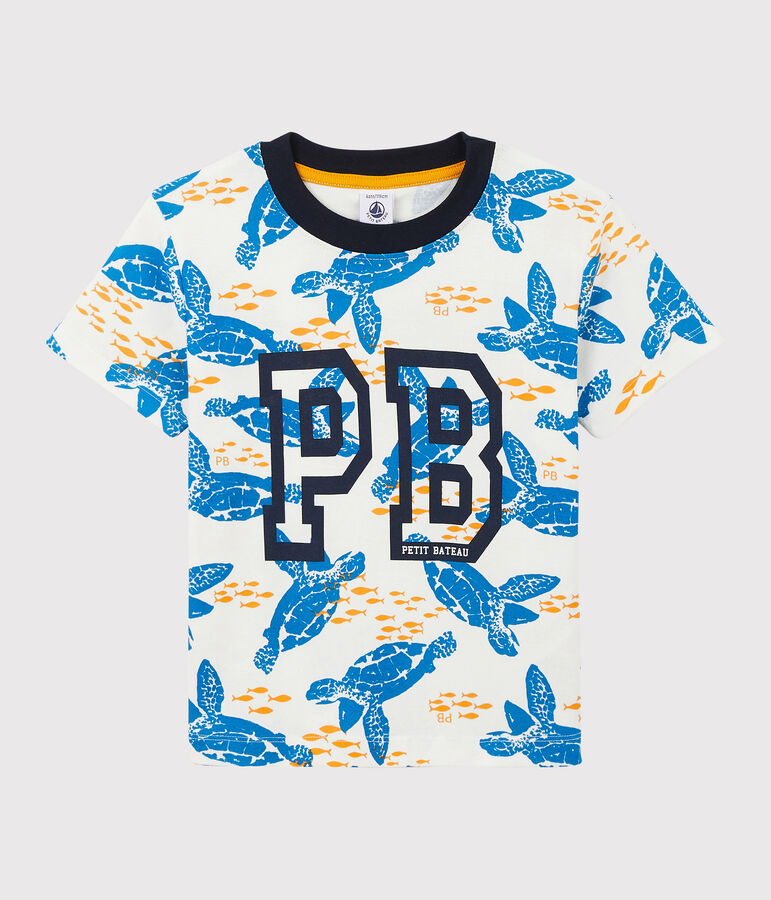 Kurz&auml;rmeliges Kinder-T-Shirt aus Baumwolle f&uuml;r Jungen weiss/vielfarbig