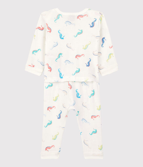 Baby-Strampler aus Baumwolle ohne Druckknöpfe mit Seepferdchen-Motiv weiss MARSHMALLOW/weiss MULTICO