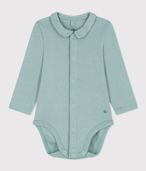 Langärmeliger Baby-Body aus Baumwolle mit Kragen grün PAUL