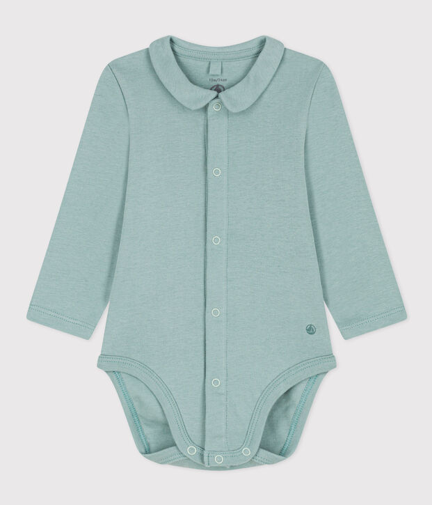 Lang&auml;rmeliger Baby-Body aus Baumwolle mit Kragen gr&uuml;n