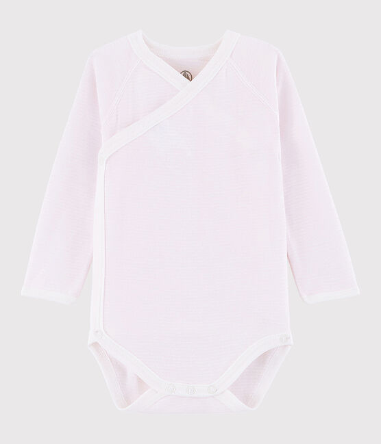Langärmeliger Baby-Body in Wickelform Mädchen rosa VIENNE/weiss MARSHMALLOW