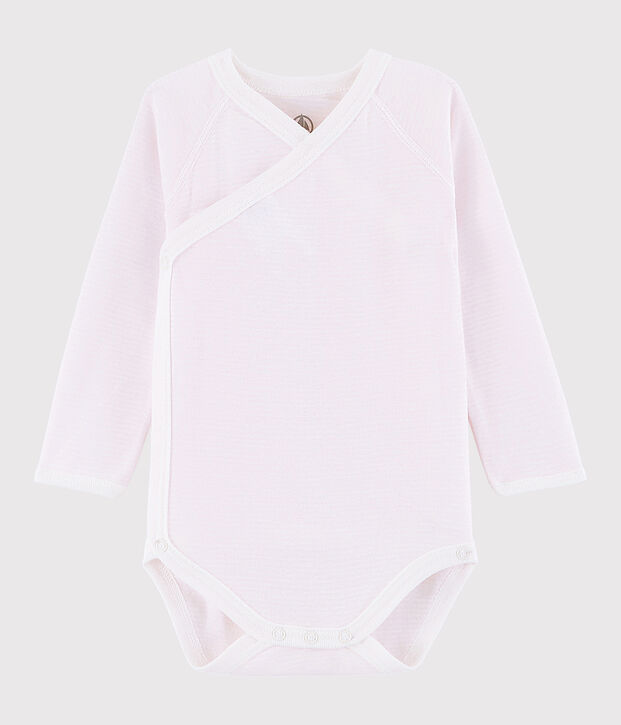 Lang&auml;rmeliger Baby-Body in Wickelform M&auml;dchen rosa/weiss