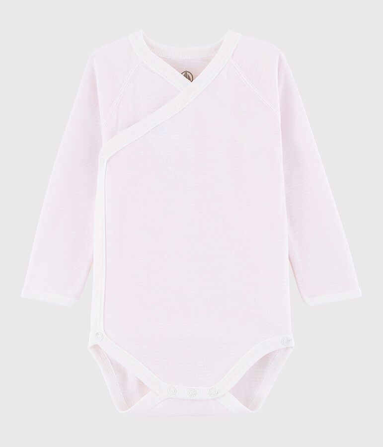 Lang&auml;rmeliger Baby-Body in Wickelform M&auml;dchen rosa VIENNE/weiss MARSHMALLOW