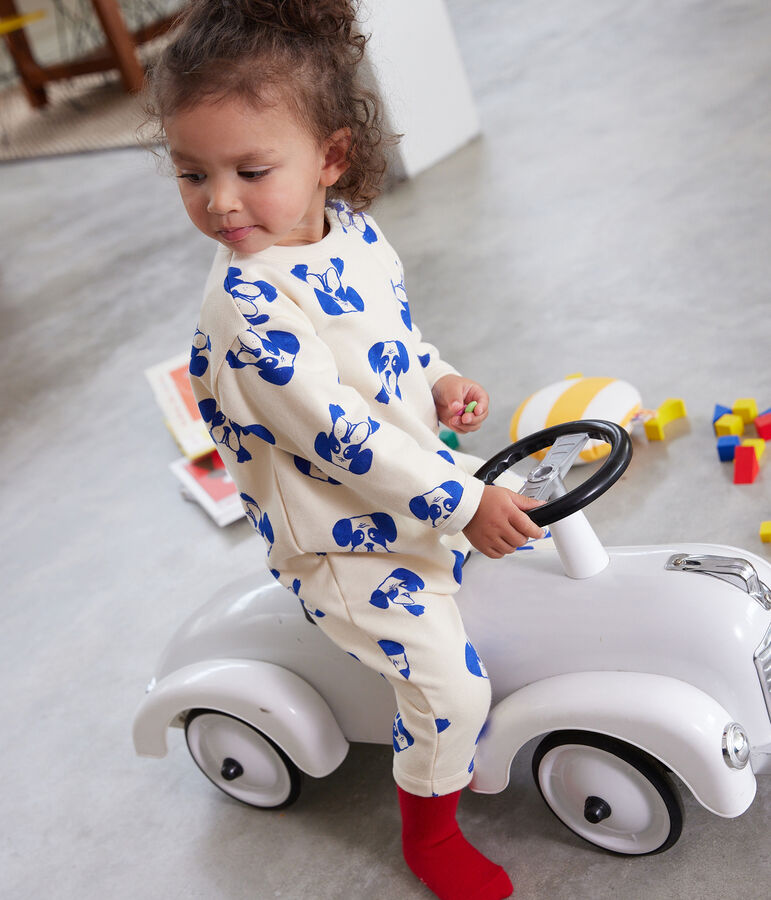 Langer Baby-Overall aus bedrucktem Molton naturfarben/vielfarbig