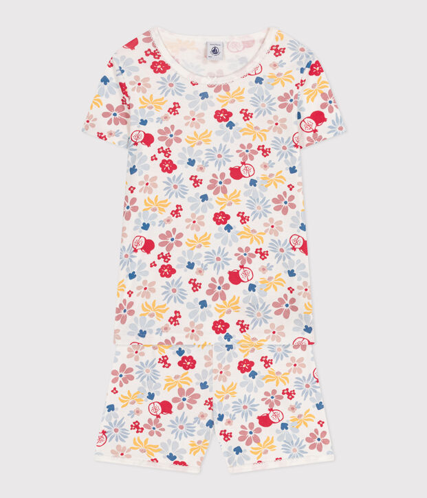Kurzer Kinderpyjama aus Baumwolle mit Blumenmuster weiss/vielfarbig