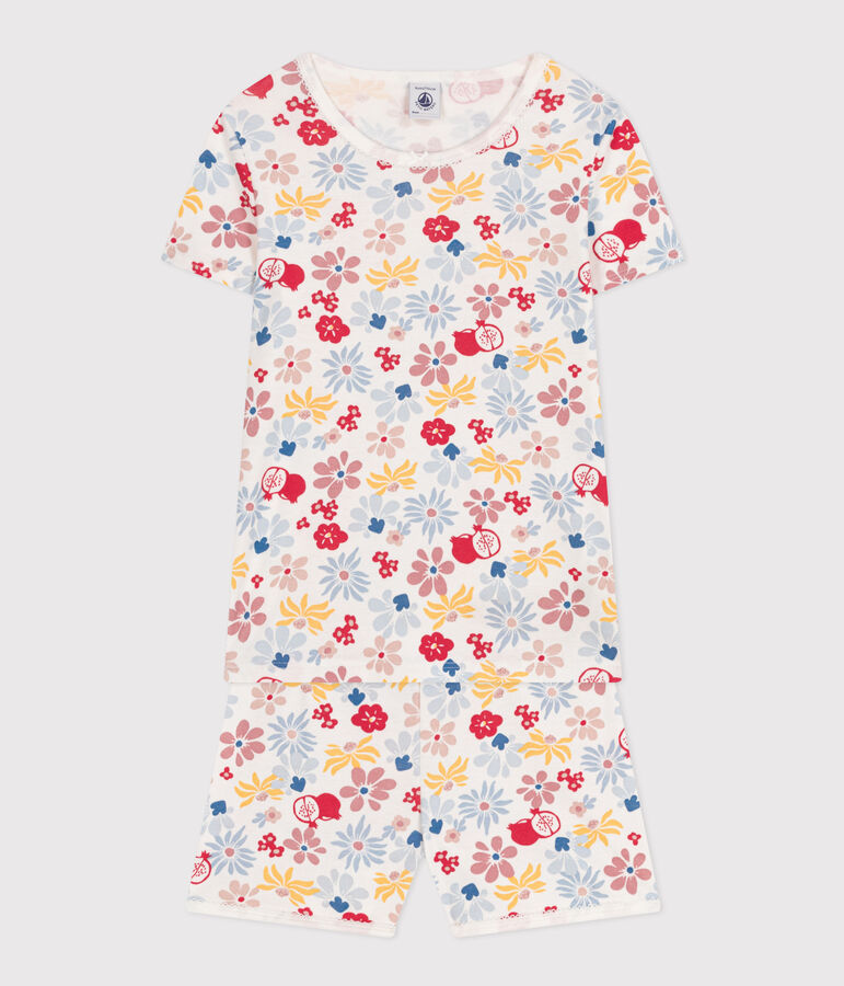 Kurzer Kinderpyjama aus Baumwolle mit Blumenmuster weiss MARSHMALLOW/weiss MULTICO