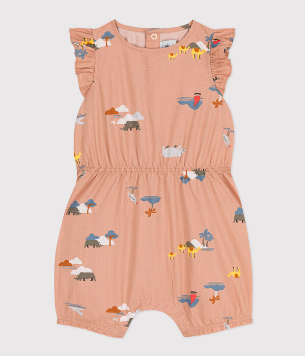 Baby-Kurzoverall aus bedrucktem Popeline beige/vielfarbig