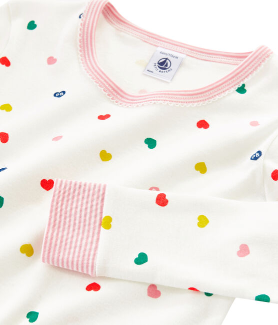 Sehr eng anliegender Rippstrick-Pyjama für kleine Mädchen weiss MARSHMALLOW/weiss MULTICO