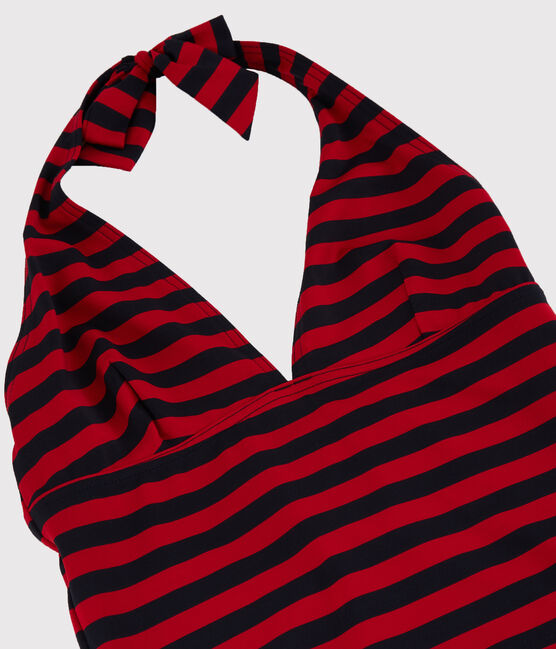 Damen-Badeanzug aus recyceltem Material blau SMOKING/rot TERKUIT